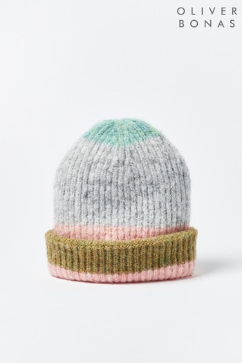 Oliver Bonas Green Pastel Mix Colour Block Knitted Hat (332859) | £24