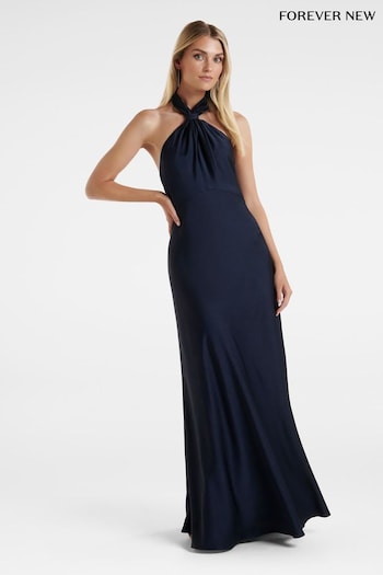 Forever New Navy Blue Yvette Knot Tie Neck Gown (332939) | £110
