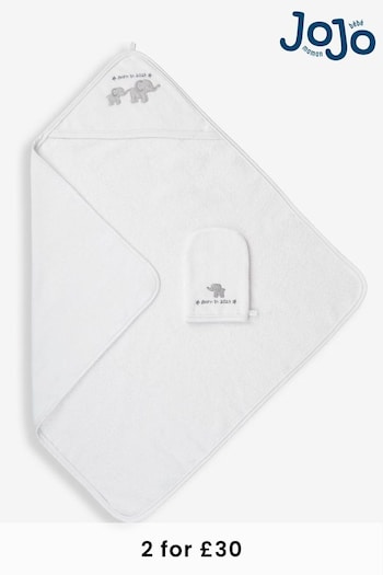 JoJo Maman Bébé White Born in 2024 Hooded Towel & Wash Mit Set (332976) | £22