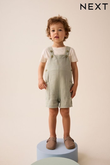 Sage Green Soft Textured Cotton Dungaree (3mths-7yrs) (333072) | £14 - £18