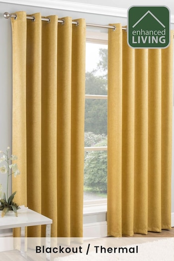 Enhanced Living Ochre Yellow Vogue Ready Made Thermal Blackout Eyelet Curtains (333154) | £25 - £50