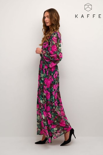 Kaffe Pink Willa V-Neck 3/4 Sleeve Maxi Dress (334149) | £120