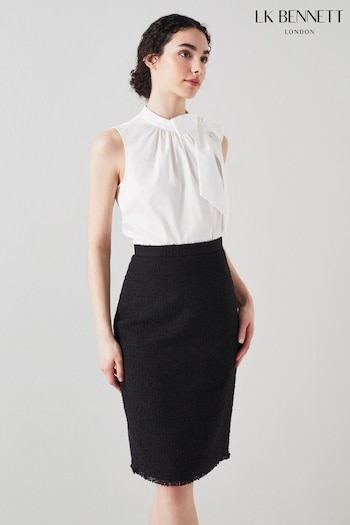 LK Bennett Lara Recycled Cotton Italian Tweed Black Skirt (334250) | £189