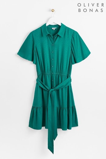 Oliver Bonas Green Animal Print Teal Shirt Mini Dress (334306) | £75