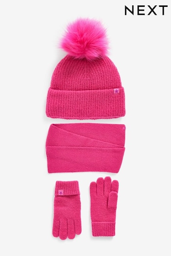 Bright Pink Cute Hat, Gloves And Scarf Set (3-16yrs) (334455) | £17 - £20