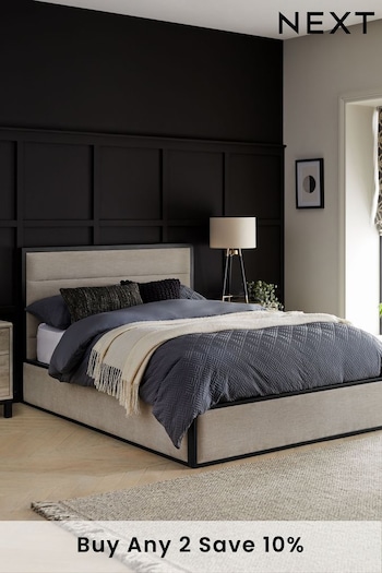 Soft Texture Light Natural Elliot Metal Upholstered Ottoman Storage Bed Frame (334783) | £699 - £799