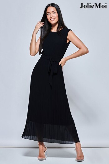 Jolie Moi Pleated Chiffon Sleeveless Black Maxi Dress (334930) | £65