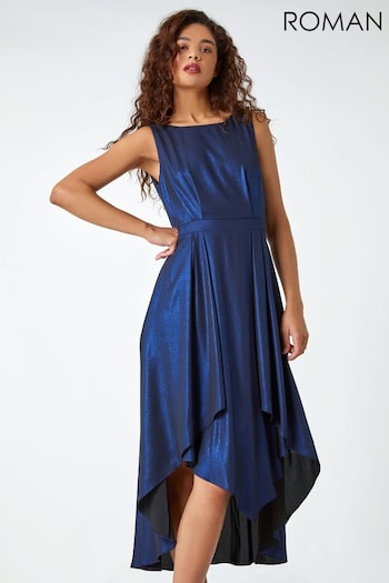 Roman Blue Shimmer Hanky Hem Midi Dress (334980) | £55