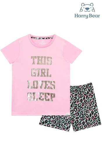 Harry Bear Pink Sleep Slogan Short Pyjamas (335063) | £12