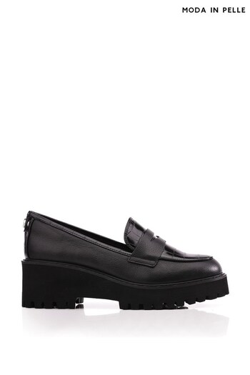 Moda in Pelle Florense Chunky Sole Wedge Black Loafers (335116) | £99