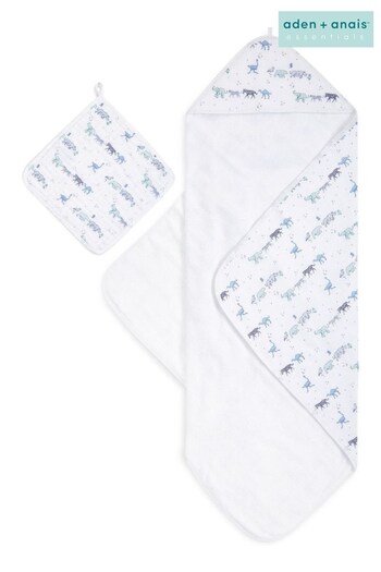 Aden+Anais Blue Cotton Muslin Backed Hooded Towel Set (335141) | £32