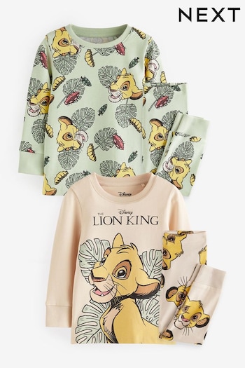 Lion King Green/Ecru Cream 100% Cotton Snuggle Pyjamas 2 Pack (9mths-9yrs) (335167) | £25 - £31