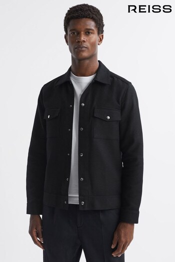 Reiss Black Chez Textured Cotton Twin Pocket Overshirt (335202) | £128