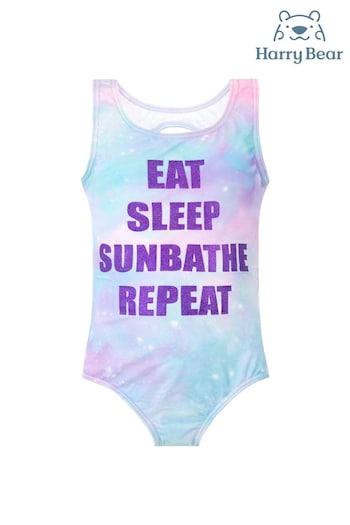 Harry Bear Blue Galaxy Print Slogan Swimsuit (335337) | £17