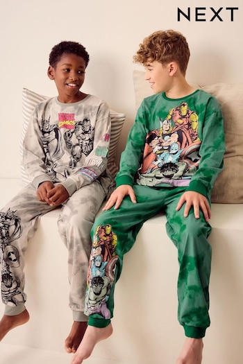 Marvel Green/Grey Tie Dye Long Sleeve 100% Cotton Pyjamas 2 Pack (5-16yrs) (335383) | £30 - £39