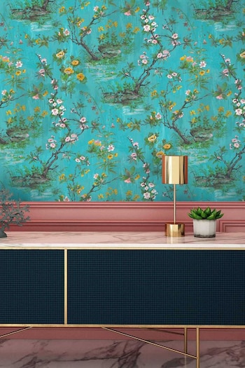 Woodchip & Magnolia Teal Blue Rivington Wallpaper (335565) | £110
