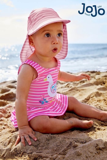 JoJo Maman Bébé Pink Stripe Swimsuit With Integral Nappy (335681) | £19