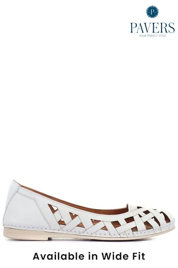 Pavers White Ladies Cut-Out Leather Ballerina Pumps (336120) | £43