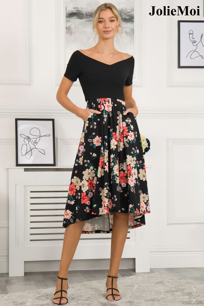 Buy Women s Midi Bardot Off Shoulder Wedding Guest Floral Dresses