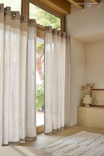French Connection Natural Eyelet Zakyn Lightweight Cotton Linen Stripe Curtains (336224) | £75 - £190