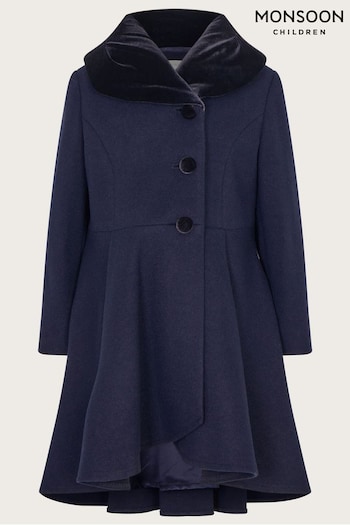 Monsoon Velvet Collar High Low Coat in Wool Blend (336226) | £65 - £75