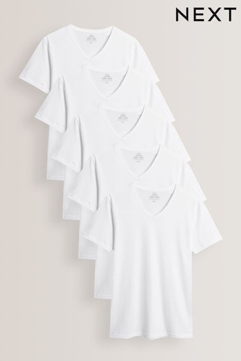 White V-Neck T-Shirts 5 Pack (336238) | £40