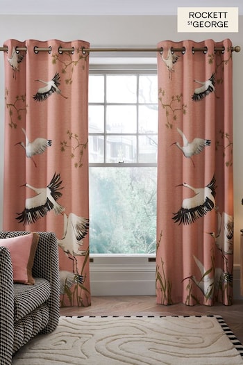 Rockett St black George Pink Eyelet Cranes Curtains (336383) | £90 - £230