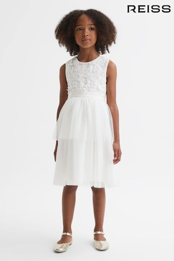 Reiss Ivory Rocha Senior Embellished Tulle Dress (336449) | £93