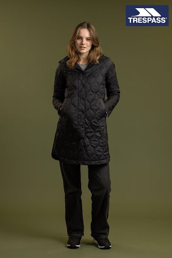 Trespass Phase Long Padded Black Coat with Hood (336563) | £55