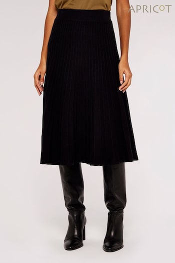 Apricot Black Pleated Self Stripe Midi Skirt (336797) | £30