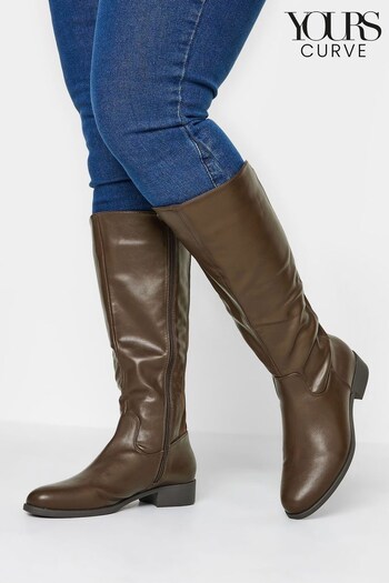 Yours Curve Brown Wide Fit Stretch PU Knee Boots (336877) | £43