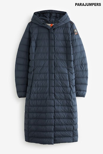 Parajumpers Navy Omega Super Light Weight Long Puffer Coat (336902) | £510