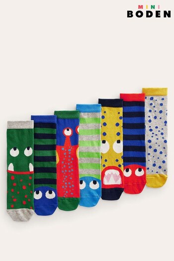 Boden Green Dinosaur Socks 7 Pack (337085) | £21
