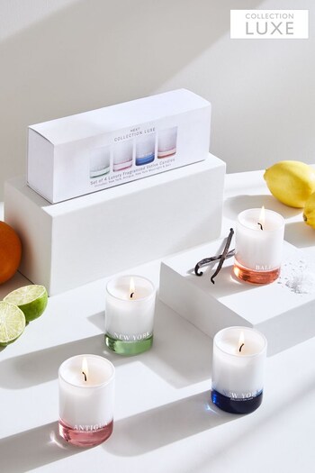 Set of 4 White Collection Luxe New York, Antigua New york Moon light and Bali Scented Votive Candles (3371W6) | £16