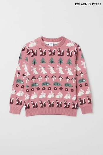 Polarn O Pyret Pink Organic Animal Print Christmas Jumper (337203) | £30