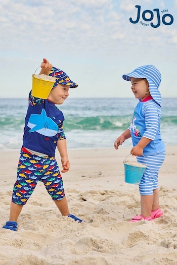 JoJo Maman Bébé Cornflower Kids' Cornflower Stripe Flap Sun Protection Hat (337238) | £14