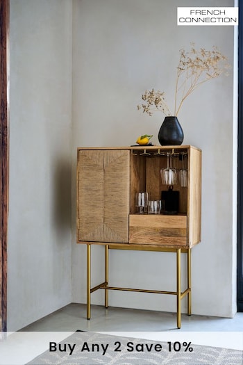 French Connection Mango Wood and Woven Cord Tatami Drinks Cabinet (337298) | £699