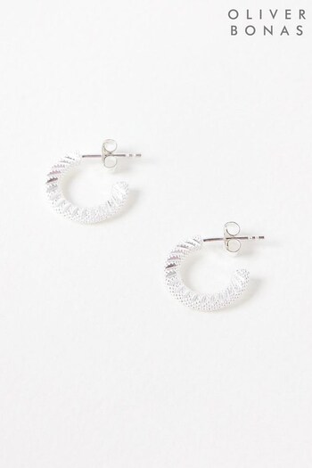 Oliver Bonas Silver Tone Ray Textured Hoops Earrings (337512) | £42