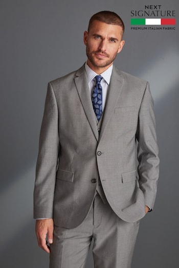 Light Grey Regular Fit Signature Tollegno Wool Suit Jacket (337544) | £130