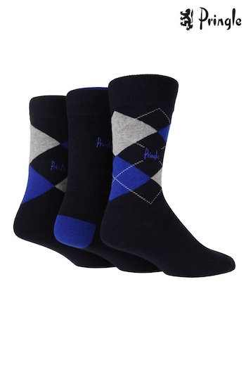Pringle Blue Traditional Argyle 3 Pack Pattern Socks (337650) | £14