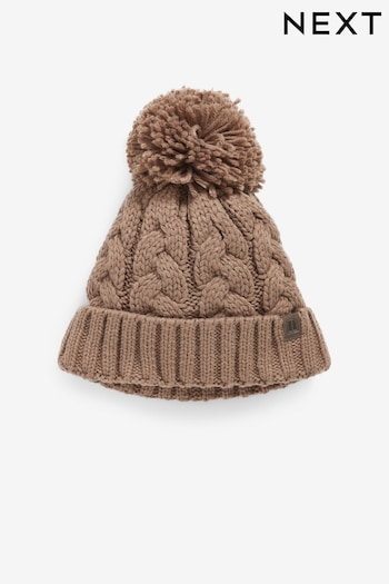 Mocha Brown Knitted Cable Pom Hat (1-16yrs) (337683) | £6 - £10