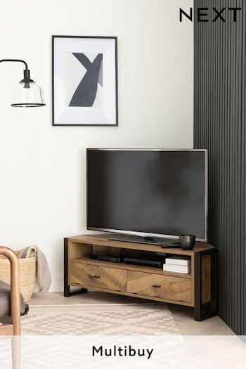 Dark Bronx Chevron Oak Effect Corner TV Unit (337845) | £275