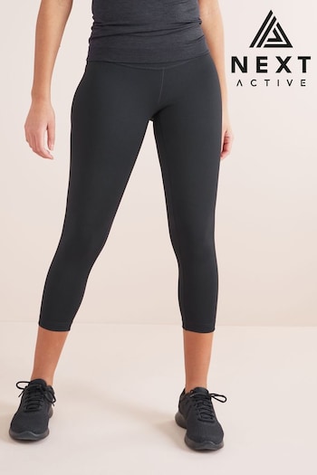 Black Next Active Sports Tummy Control High Waisted Mid Length Sculpting Leggings (337857) | £24