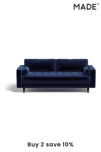 MADE.COM Matt Velvet Navy Blue Scott 3 Seater Sofa (337875) | £1,050