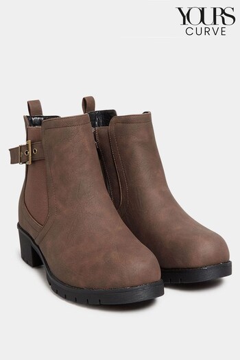Yours Curve Brown Wide Fit Wide Fit Buckle Ankle Boots (337891) | £33