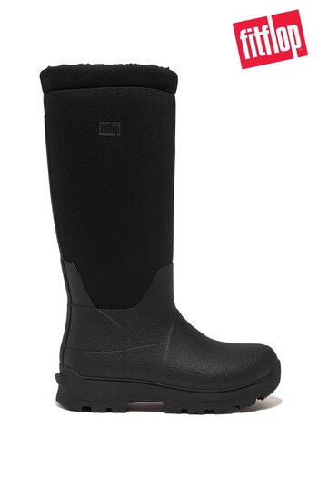 FitFlop Wonderwelly ATB Fleece-Lined Roll-Down Black Rain Boots (338053) | £140