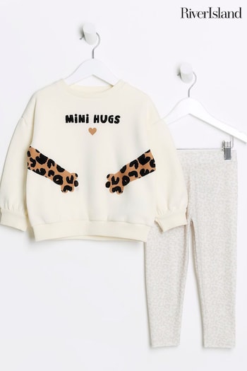 River Island Cream Girls Mini Hugs Leopard Set (338139) | £22