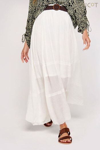 Apricot White Slub Shimmer Belt Maxi Skirt (338189) | £32