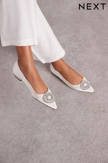 Ivory Forever Comfort Wedding Satin Jewel Trim Bridal Shoes POLO (338198) | £49