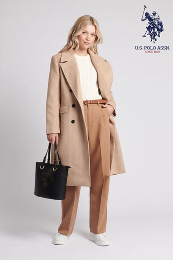 U.S. Polo fit Assn. Womens Brown Herringbone Double Breasted Coat (338413) | £150